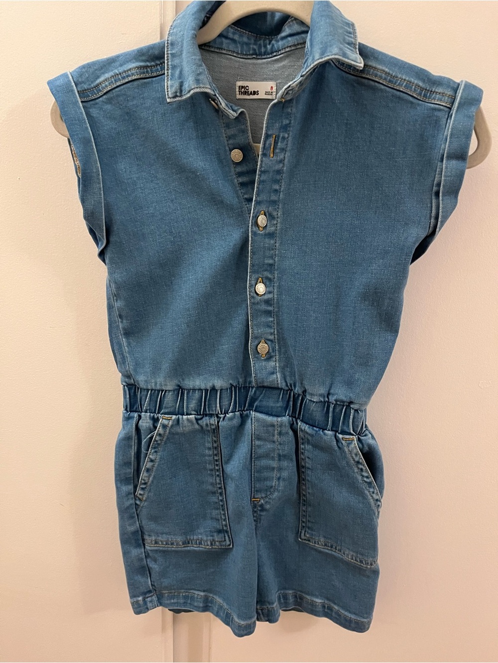 Epic Threads Denim One-Piece Romper in Blue - Gurls’ Size 8